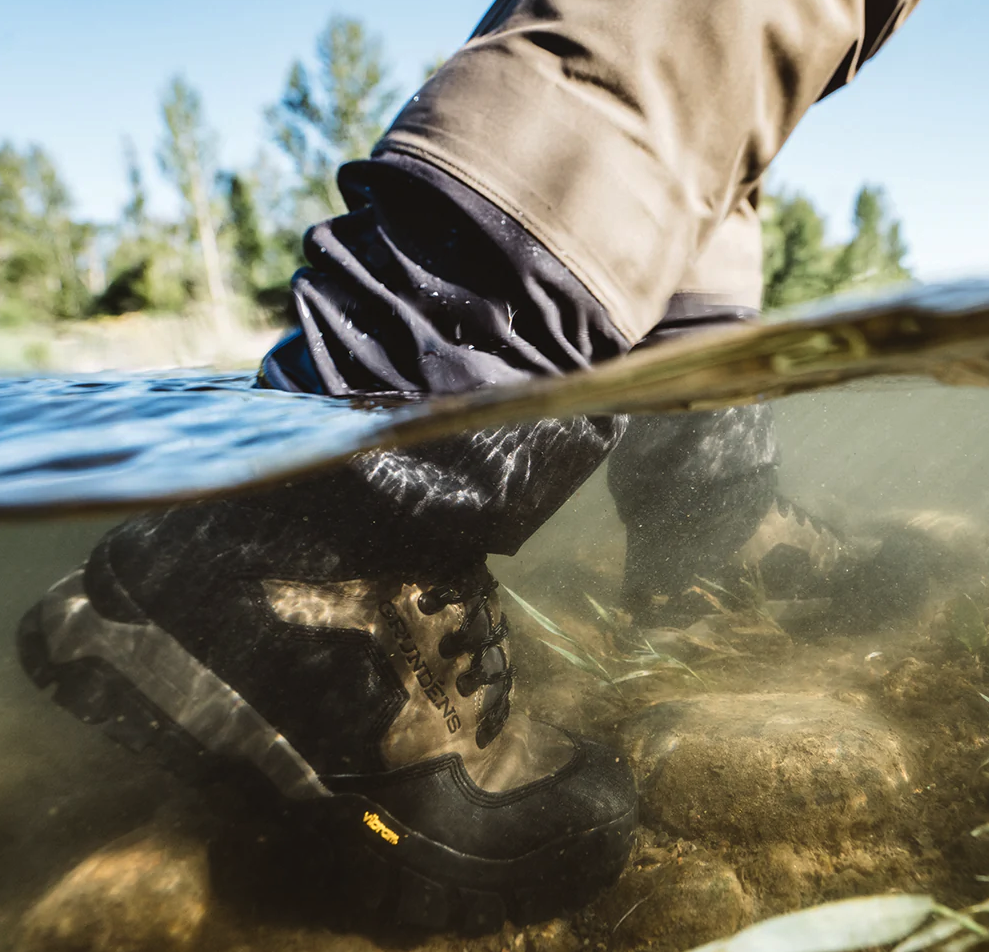 Ultimate wading experience with Grundens Bankside Boots, featuring Vibram® Idrogrip™ outsole, order today.