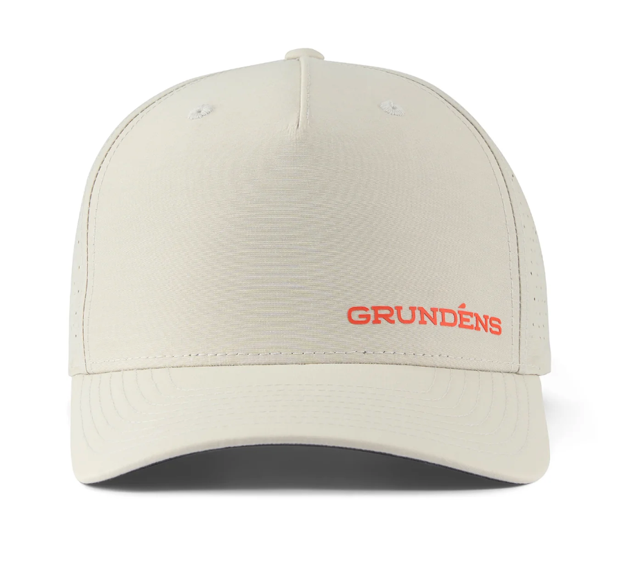 Front of Grundens ICONic Vented Hat in oyster color