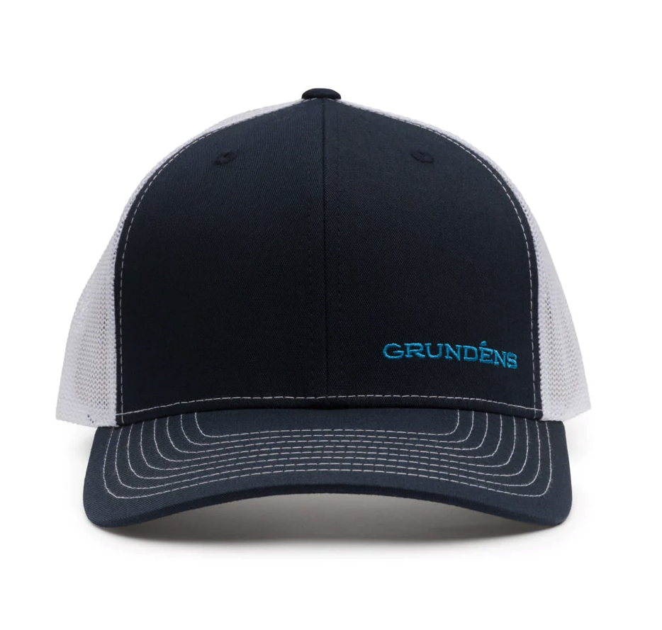 Grundens Offset Embroidered Trucker Hat Navy White