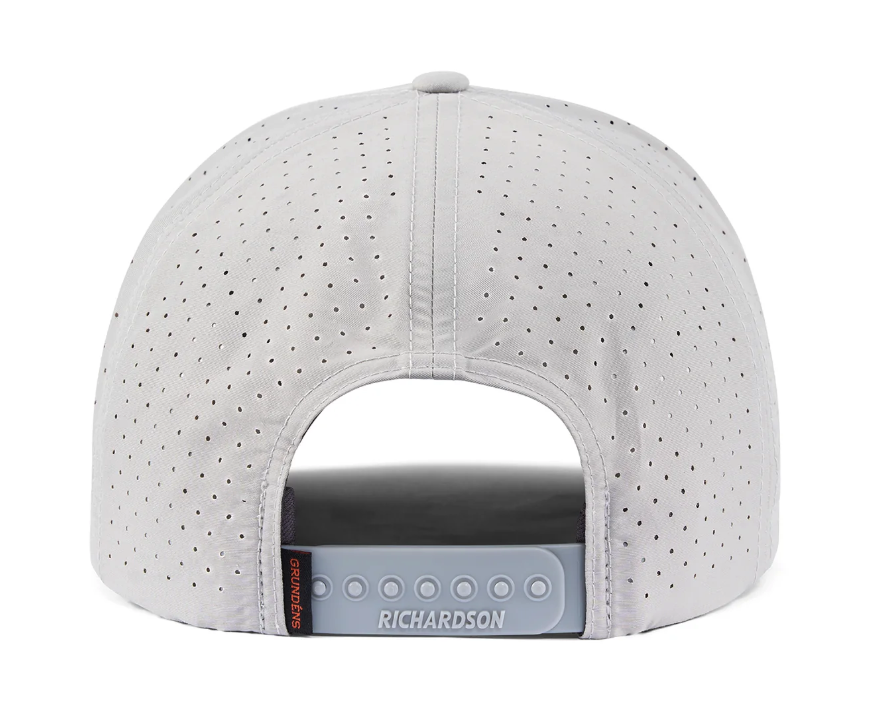 Back of Grundens SkiffScript Vented Hat in silver color