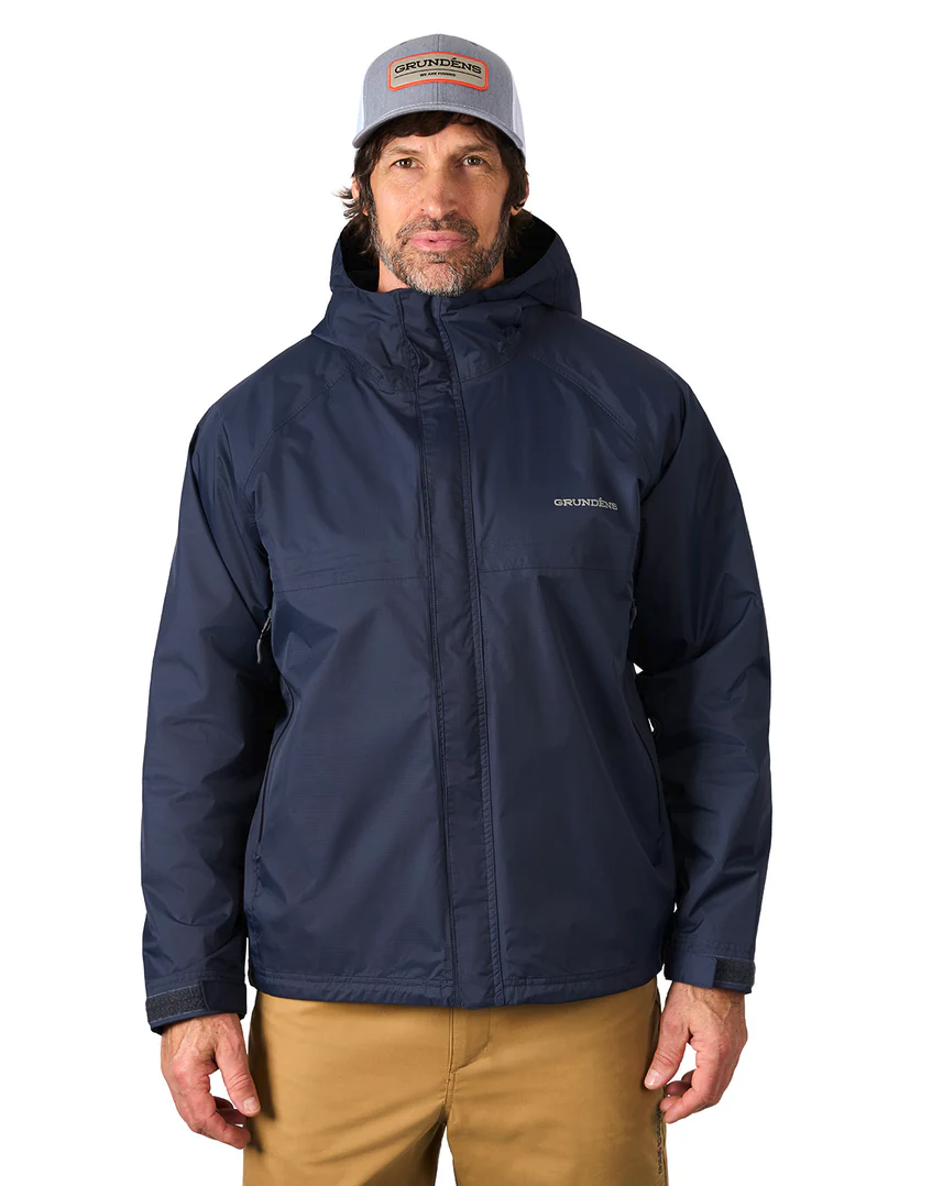 Model wearing  Grundens Trident Jacket