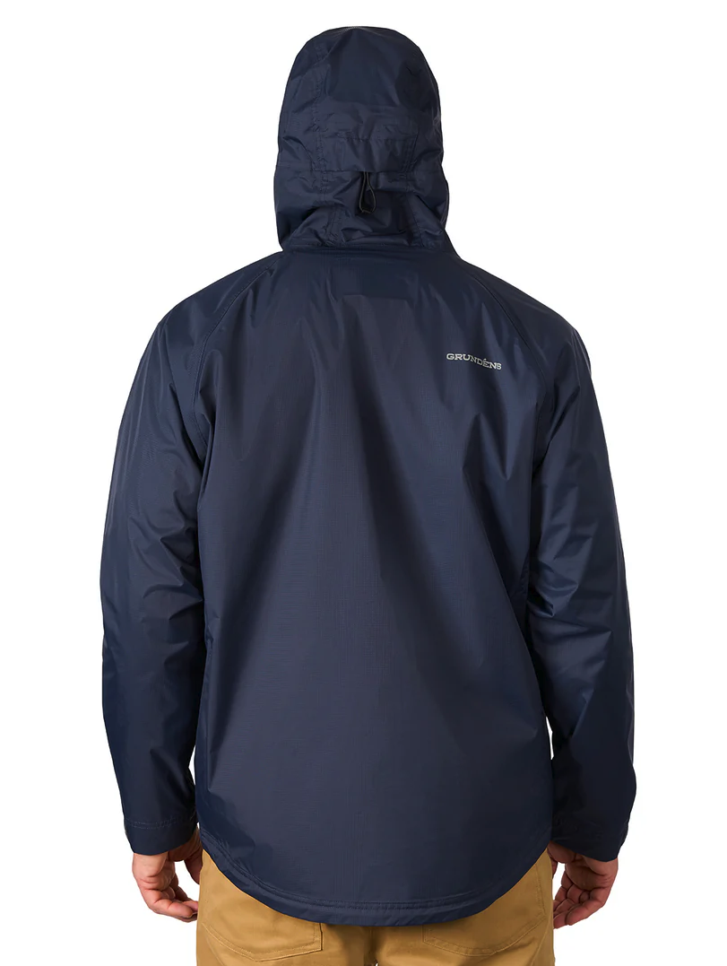 Back of model wearing  Grundens Trident Jacket