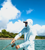 Saltwater fishing hoody for sun protection.