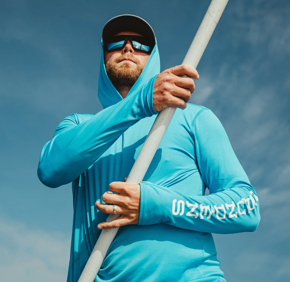 Moisture-wicking and breathable sun fishing hoodie by Grundens.
