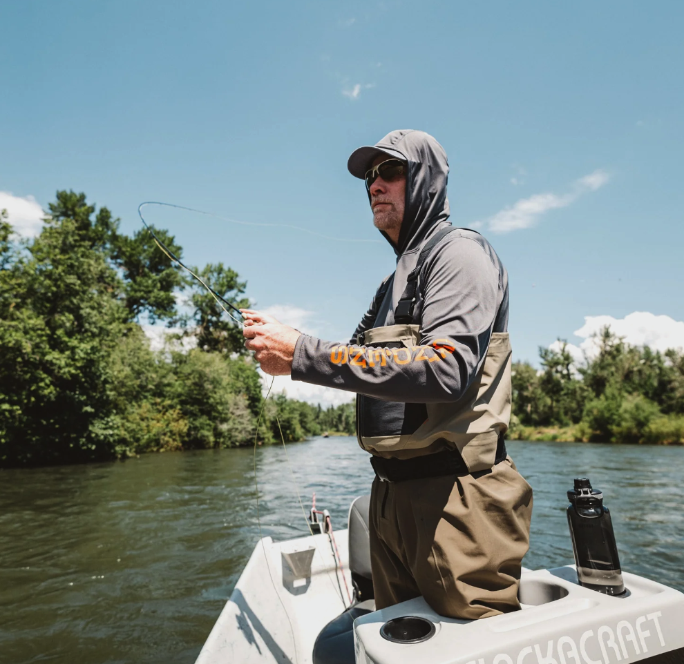 Sun protection fishing shirt with integrated hood by Grundens.