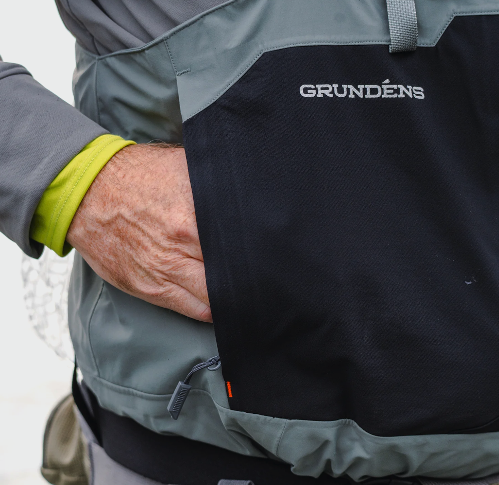 Durable Grundens Bedrock Waders with stretch-woven gravel guards for added protection