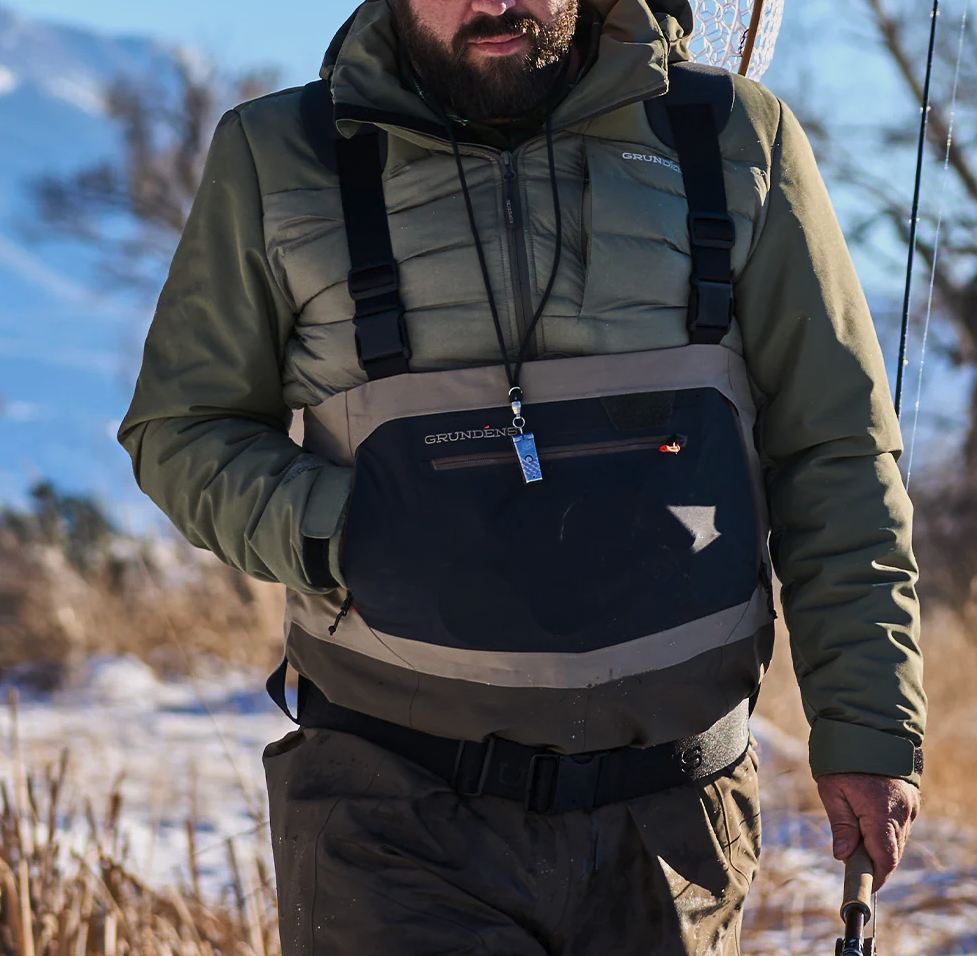 Double weave stretch gravel guards in Grundens Boundary Waders for secure boot fit while wading
