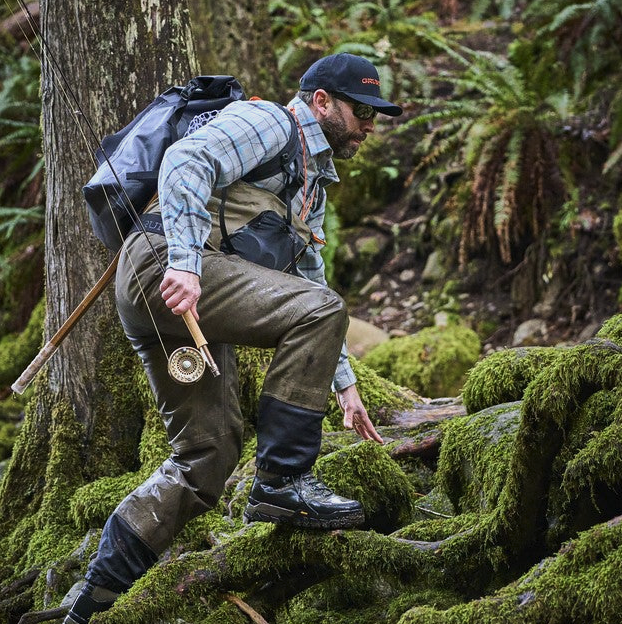 Grundens Boundary Stockingfoot ZIP Waders with integrated D-Ring net holder and adjustable fit