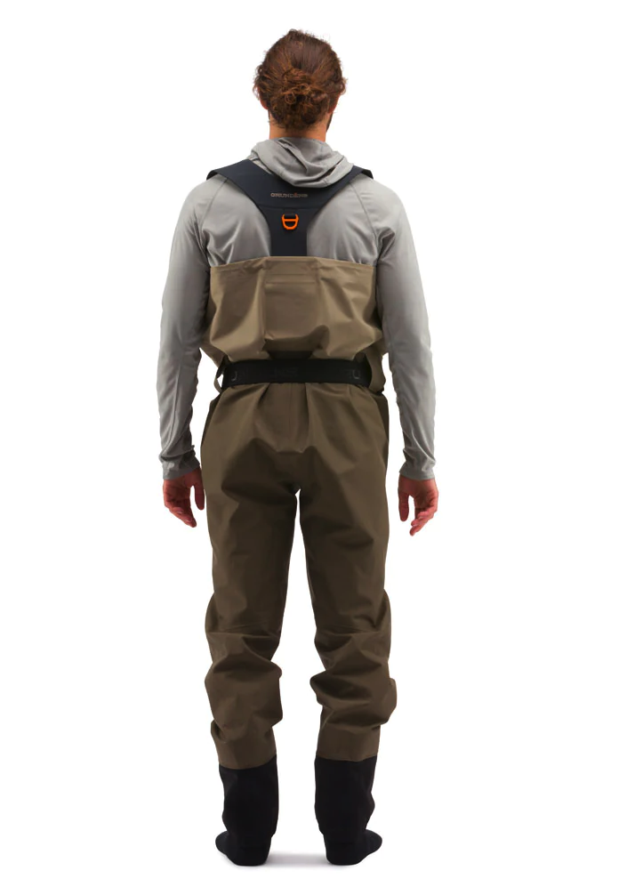 In stock Grundens Boundary ZIP Waders featuring titanium-coated neoprene booties for enhanced warmth
