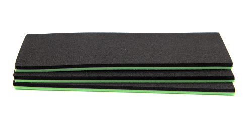 Black and chartreuse high-float fly tying foam sheets used for hoppers and beetles