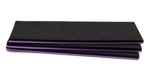 Two-tone black and purple fly tying foam sheets for hoppers, ants, and beetles