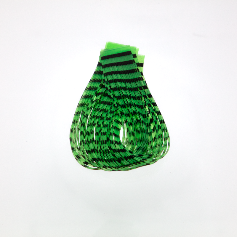 Double Barred Silicone Legs Bright Green Black — premium fly tying silicone legs for bass flies, hoppers, and large streamers.