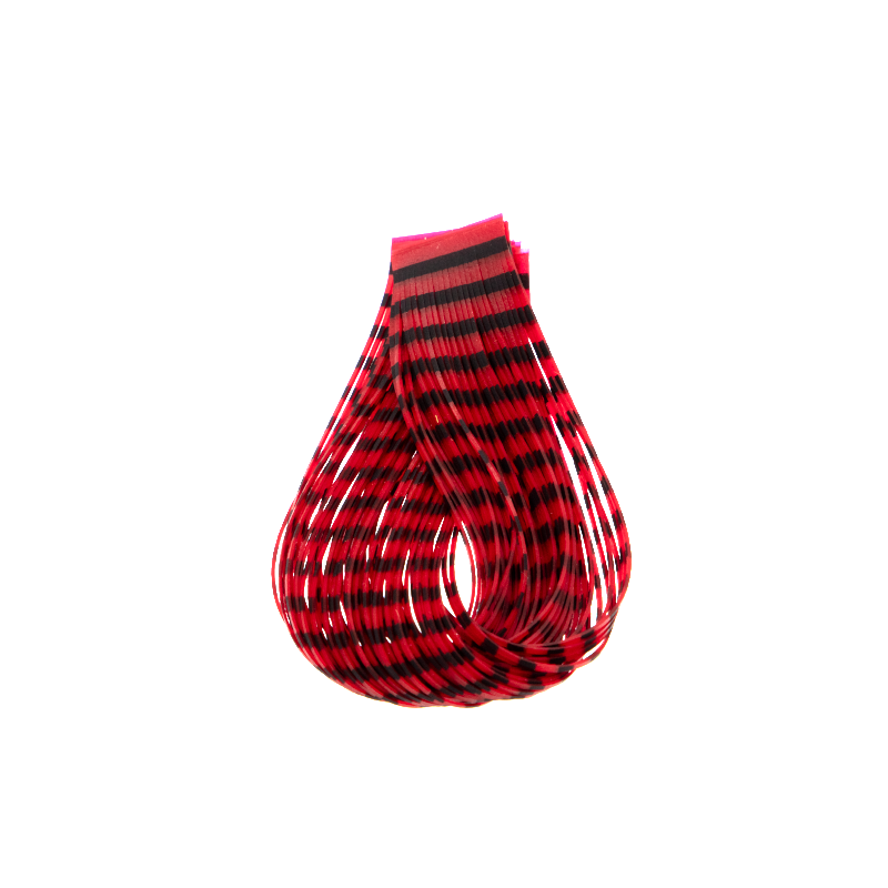 Double Barred Silicone Legs Red Black — heavy-duty fly tying silicone legs for poppers, streamers, and attractor patterns.