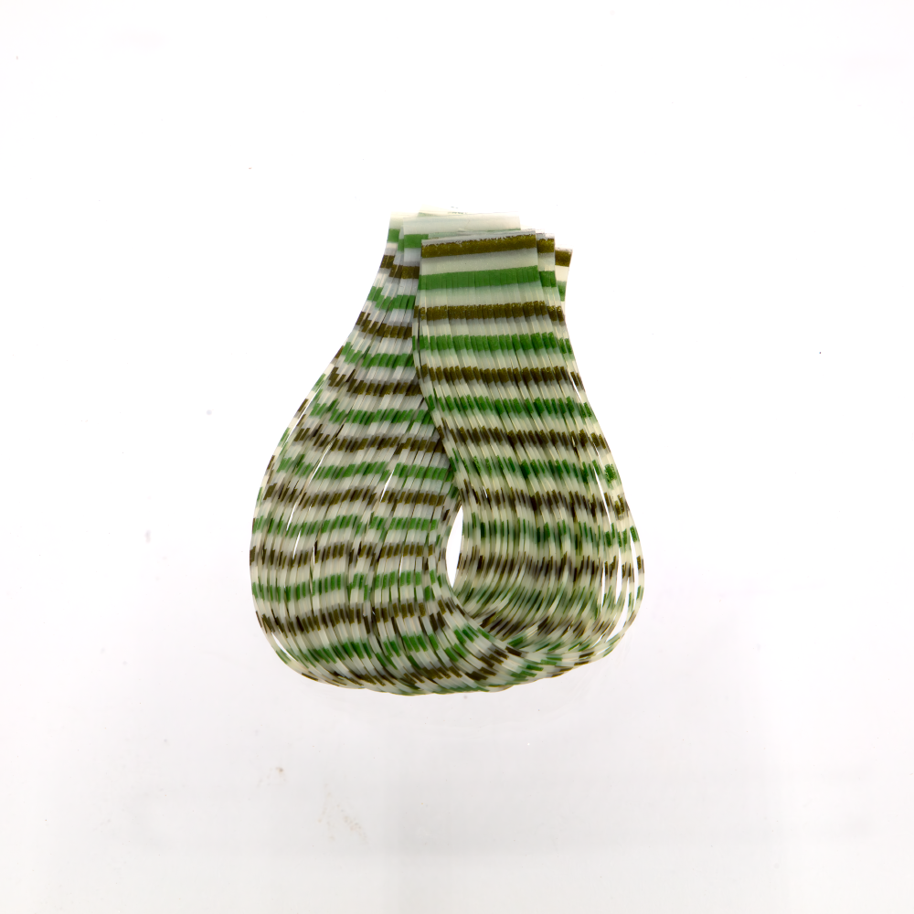 Bone/GreenOlive/Olive Triple Barred Silicone Legs. Segmented rubber legs for fly tying hoppers.