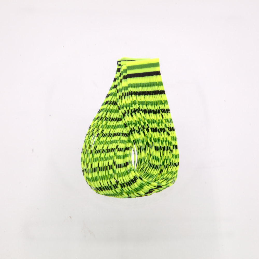 Chartreuse/Olive/Black Triple Barred Silicone Legs. Vivid rubber legs for fly tying contrast.