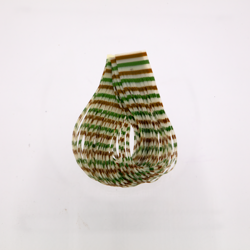 Cream/Green/Olive Triple Barred Silicone Legs. Durable fly tying silicone rubber.