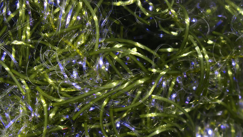 Olive dyed Hareline UV Life Flex Wrap