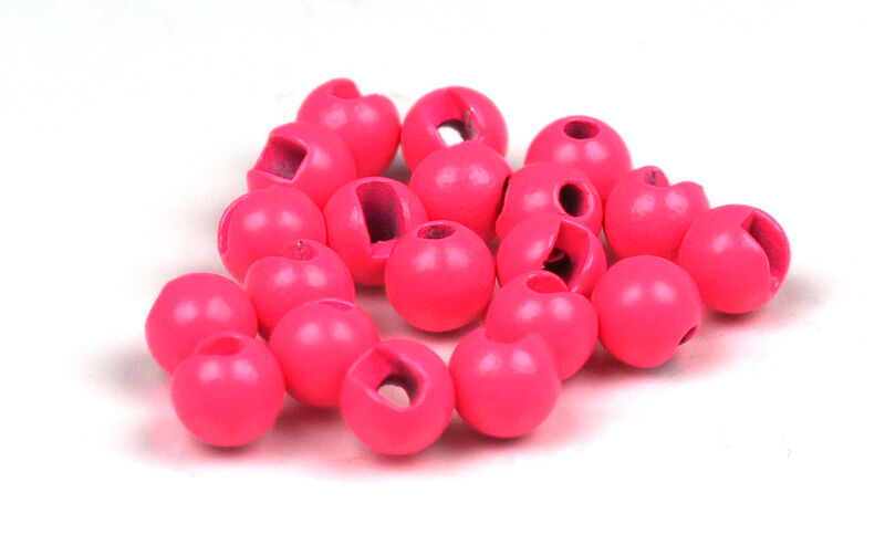 Bright salmon pink tungsten fly tying beads with slot design for fast sinking nymphs