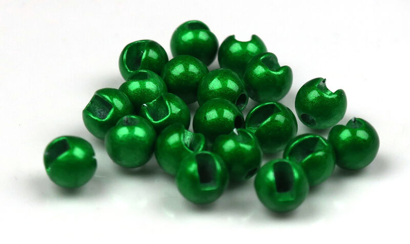 Iridescent green slotted tungsten beads for euro nymph and jig hook fly tying