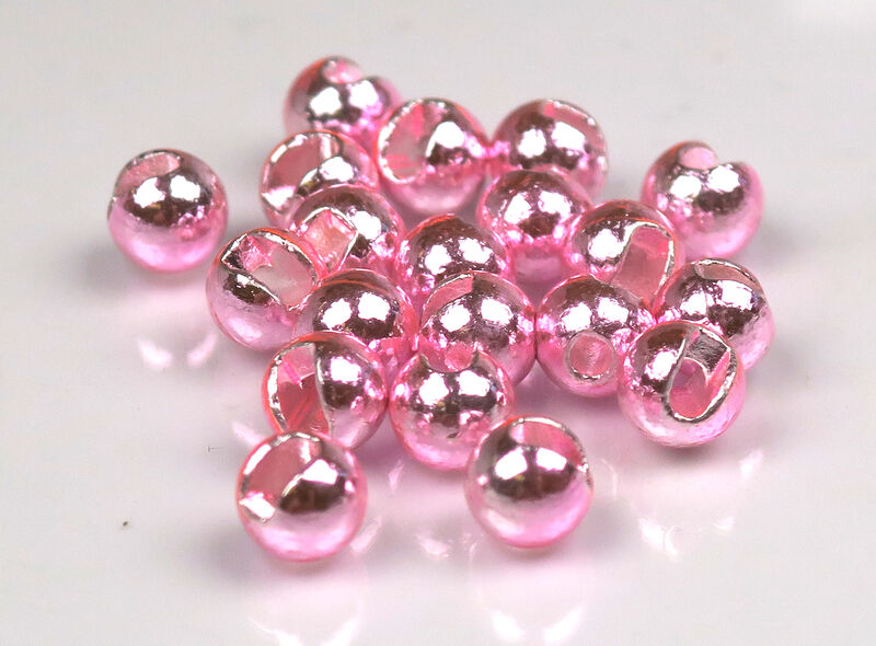 Metallic light pink slotted tungsten beads for euro nymph and jig fly tying