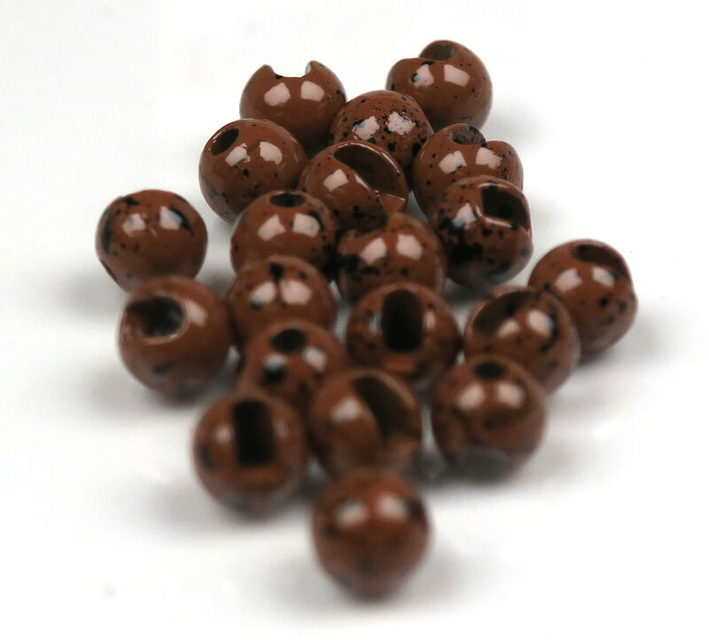 Speckled brown tungsten beads with slot for realistic trout nymph patterns