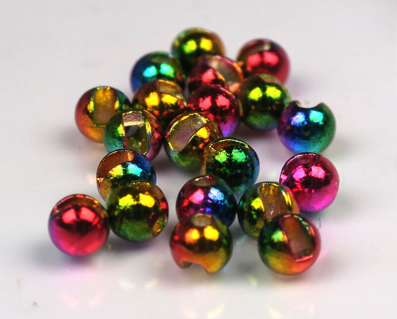 Bright metallic rainbow tungsten fly tying beads with slot for fast sinking jig nymph patterns