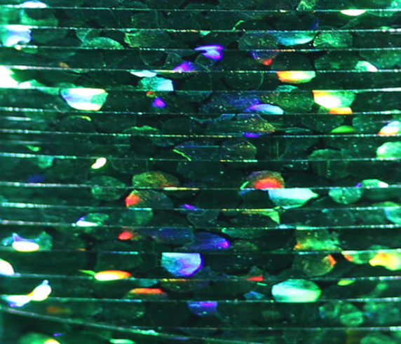 Green Veevus Holographic Tinsel, great for imitating natural iridescence in aquatic insects