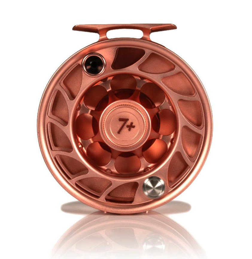 Spool side view of Hatch Iconic Fly Reel 7 Plus Artist Edition Brent McCarron