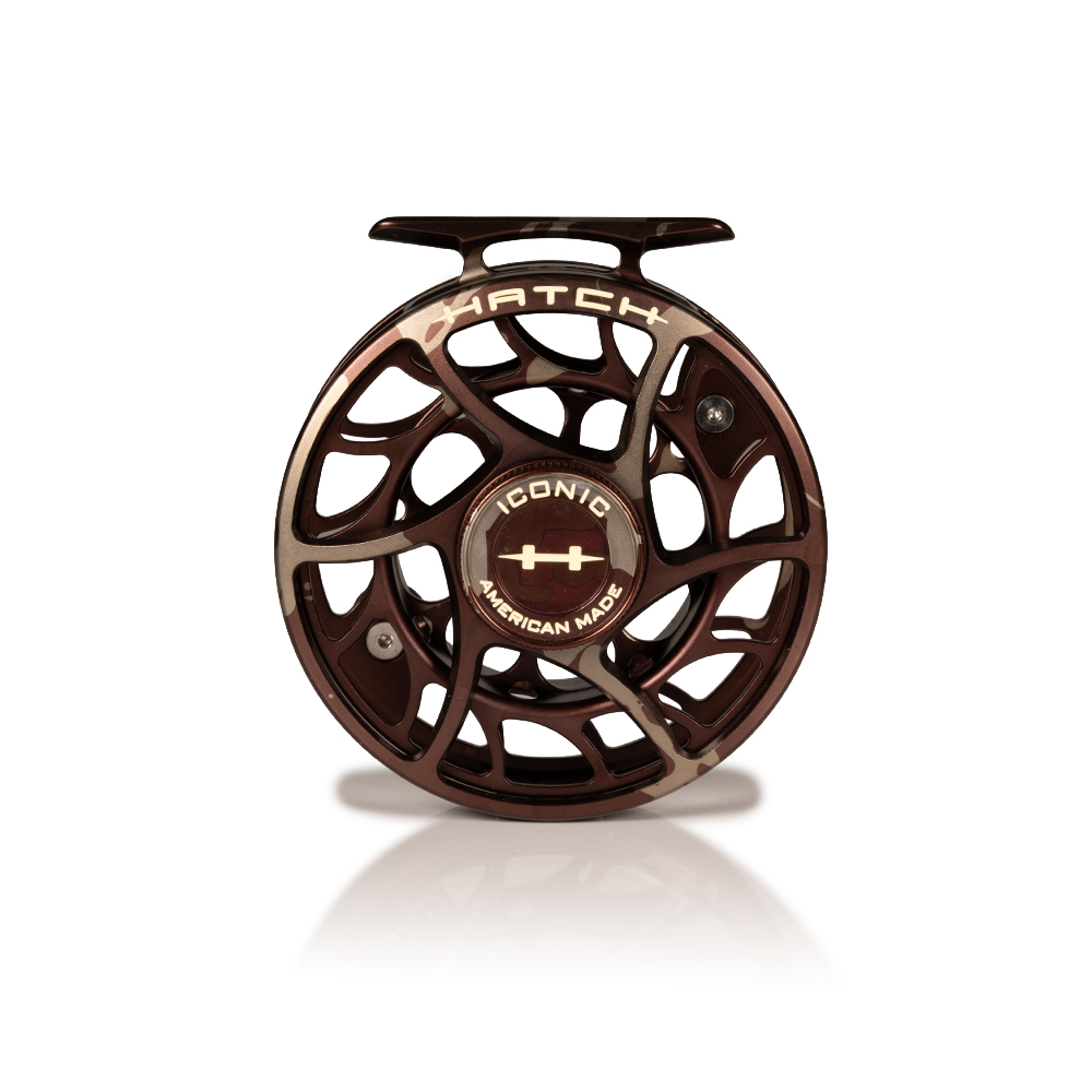Hatch Iconic 5+ camo fly reel bone white accents USA made sealed drag trout steelhead fly reel