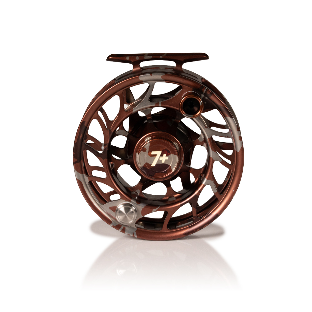 Premium machined aluminum fly reel camo Hatch 7 Plus corrosion resistant sealed drag large arbor design