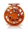 Front view of Hatch Iconic Fly Reel 9 Plus Campfire Orange