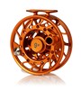 Angled view of Hatch Iconic Fly Reel 9 Plus Campfire Orange