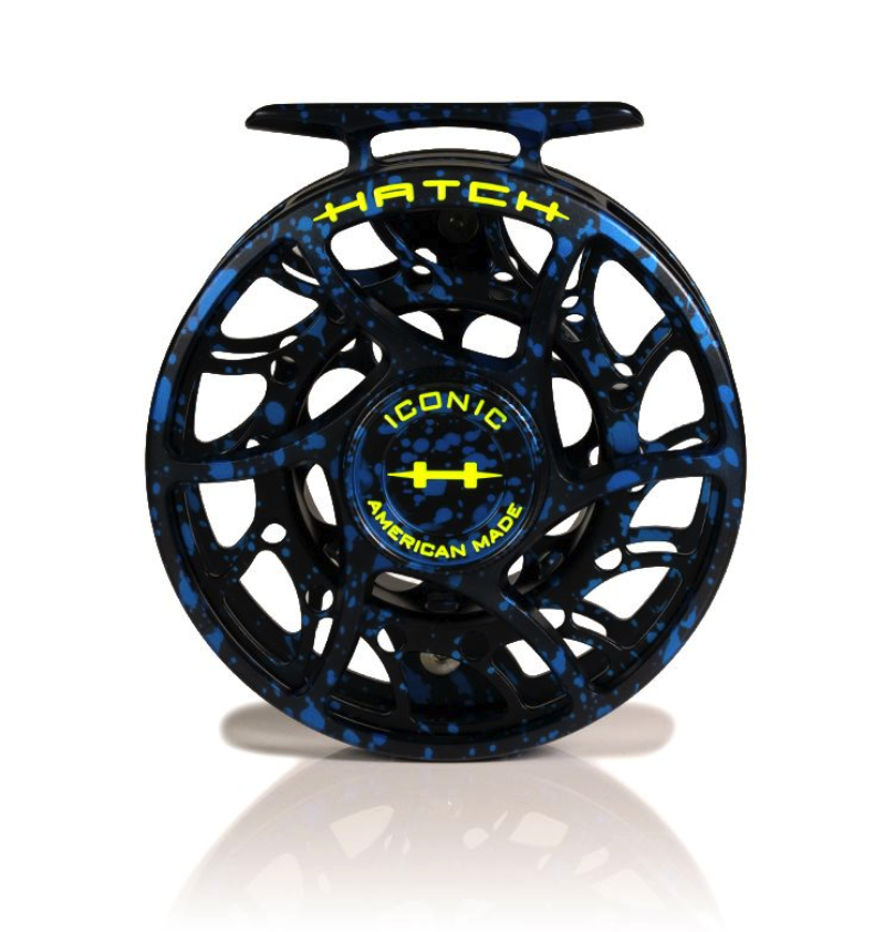 Drag knob side view of Hatch Iconic Fly Reel 5 Plus Dark Matter Blue/Black Limited Edition Mid Arbor
