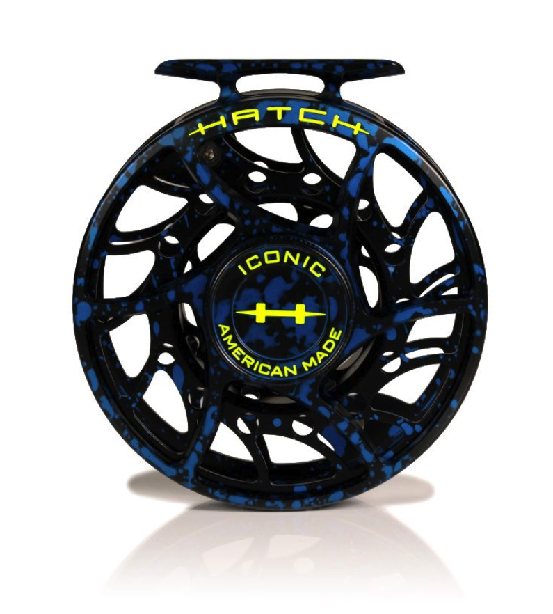 Drag knob side of Hatch Iconic Fly Reel 7 Plus Dark Matter Blue/Black Limited Edition Mid Arbor