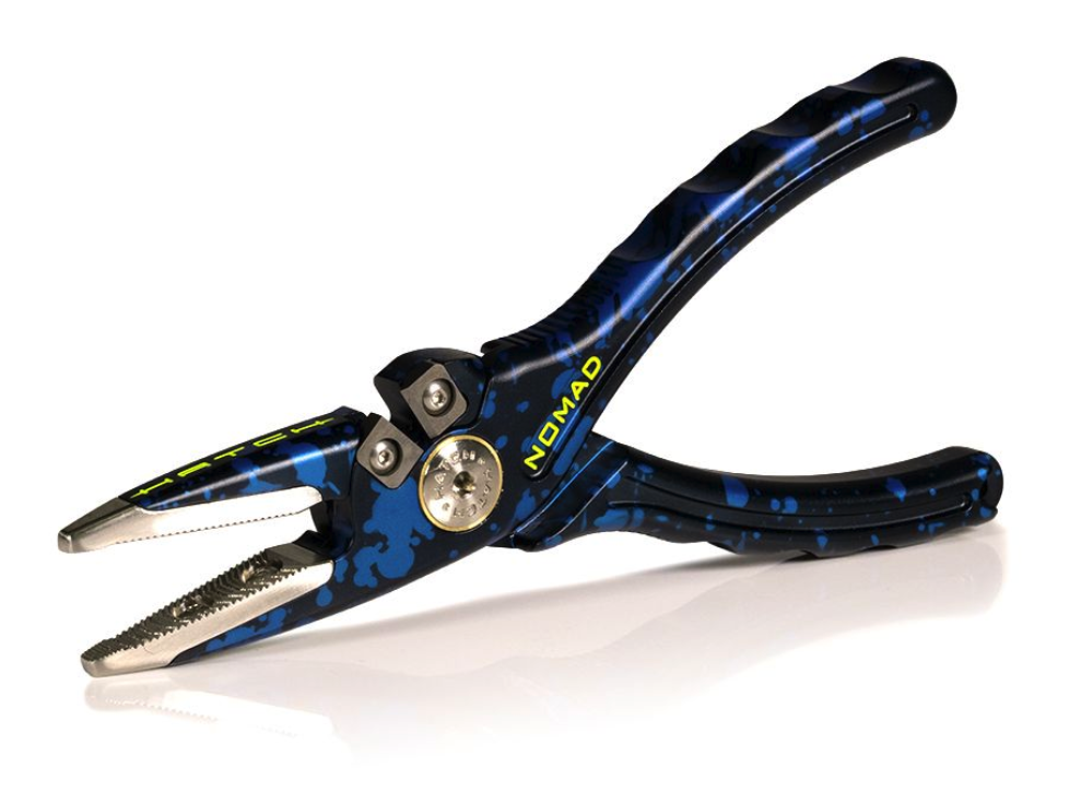 Angled front view of Hatch Nomad 2 Pliers Dark Matter Blue/Black Limited Edition