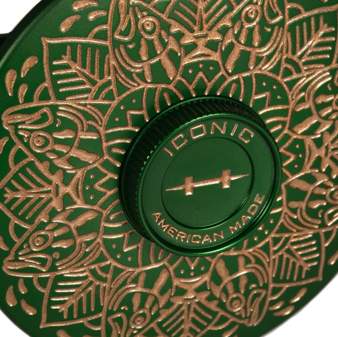 Drag knob detail of Hatch Iconic Fly Reel 5 Plus Artist Edition Drew Wilson