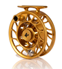 Angle view of Hatch Iconic Fly Reel 4 Plus Fool's Gold Limited Edition