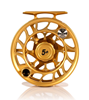 Front view of Hatch Iconic Fly Reel 5 Plus Fool's Gold Limited Edition Large Arbor