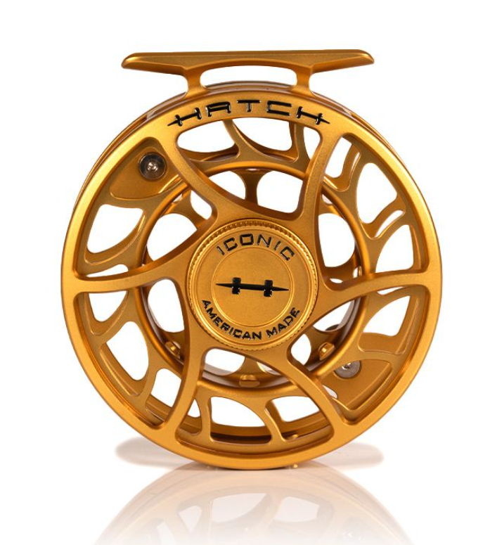 Hatch Iconic Fly Reel 5 Plus Fool's Gold Limited Edition Large Arbor Back Back view of Hatch Iconic Fly Reel 5 Plus Fool's Gold Limited Edition Large Arbor