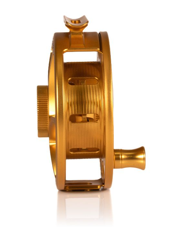 Hatch Iconic Fly Reel 5 Plus Fool's Gold Limited Edition Large Arbor View Arbor view of Hatch Iconic Fly Reel 5 Plus Fool's Gold Limited Edition Large Arbor