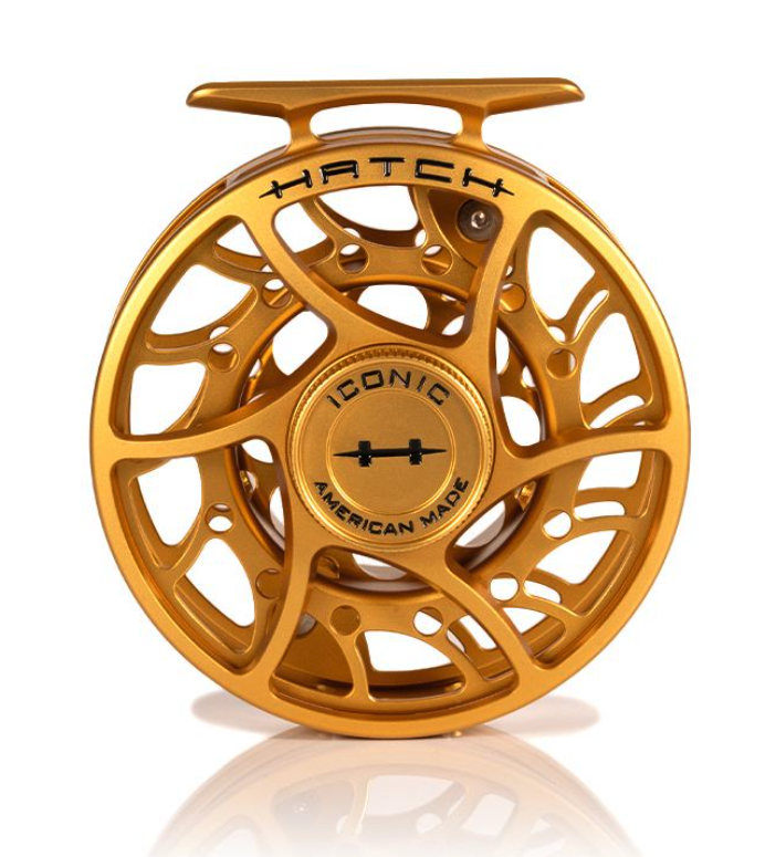 Hatch Iconic Fly Reel 5 Plus Fool's Gold Limited Edition Mid Arbor Back Back view of Hatch Iconic Fly Reel 5 Plus Fool's Gold Limited Edition Mid Arbor