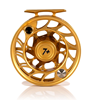Front view of Hatch Iconic Fly Reel 7 Plus Fool's Gold Limited Edition Large Arbor