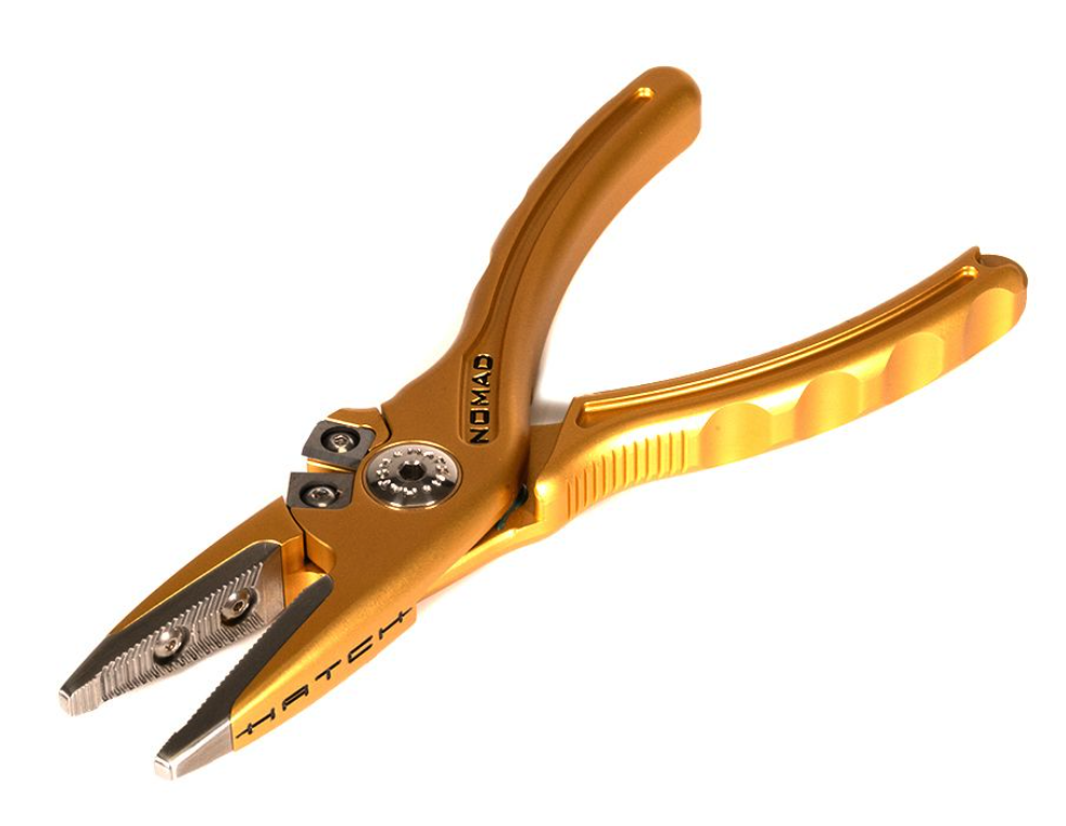 Angled view of Hatch Nomad 2 Pliers Fool's Gold Limited Edition