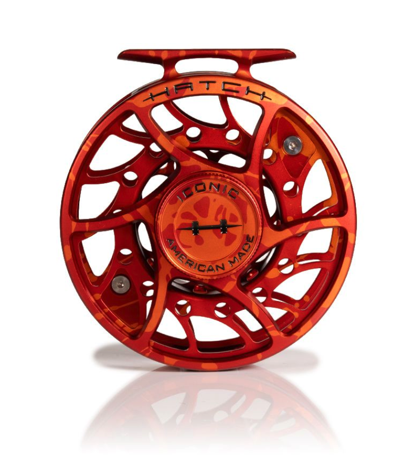 Front of Mid Arbor Hatch Iconic Fly Reel 7 Plus Magma Red Orange Limited Edition