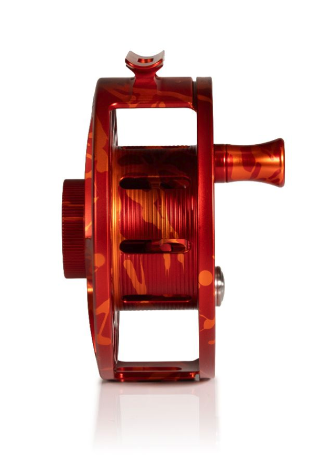 Arbor view of Hatch Iconic Fly Reel 9 Plus Magma Red Orange Limited Edition Mid Arbor