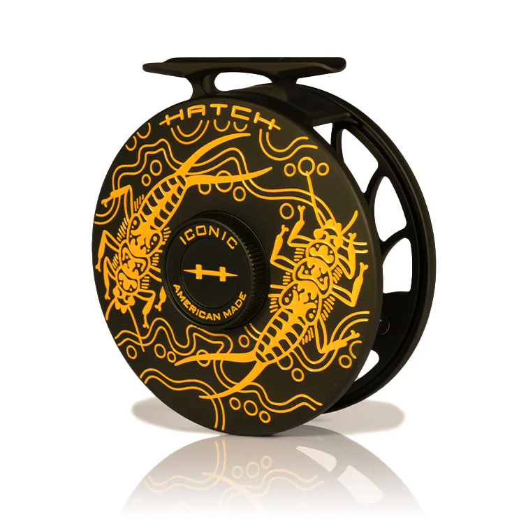 Angle view of Hatch Iconic Fly Reel 5 Plus Artist Edition Matt Renner