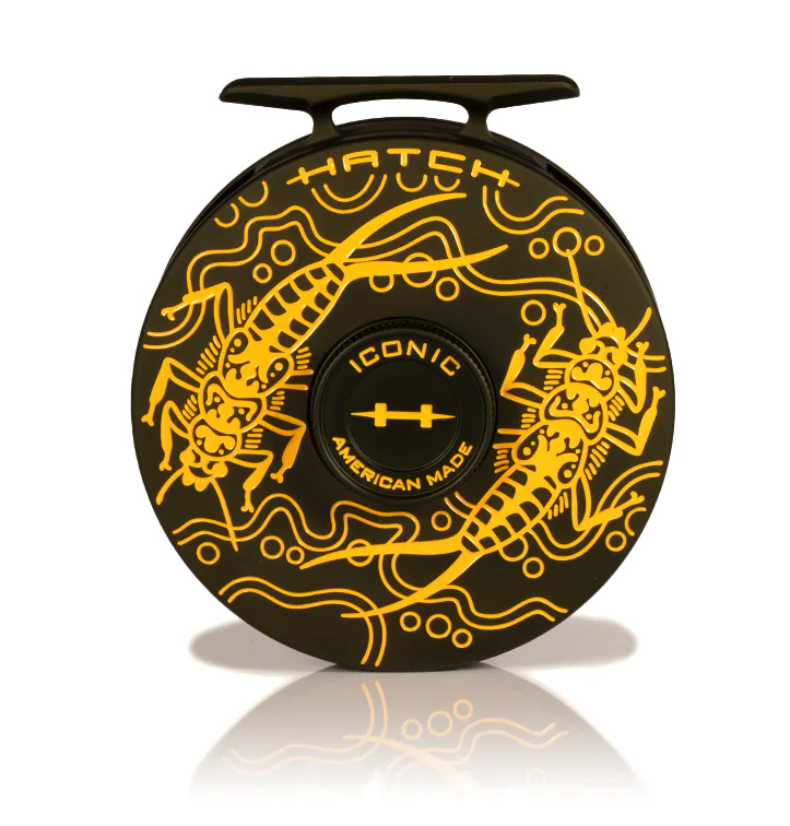 Front view of Hatch Iconic Fly Reel 5 Plus Artist Edition Matt Renner