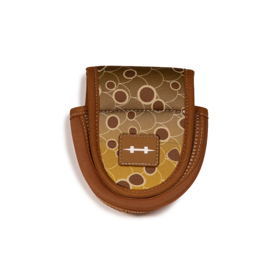 Hatch Iconic Custom Reel Pouch in brown trout pattern for fly reel protection
