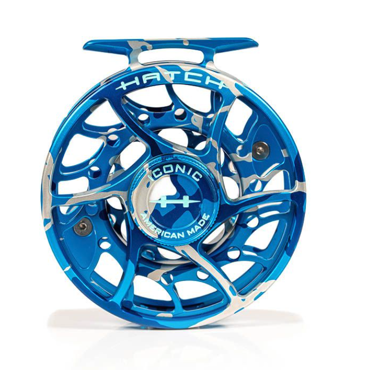 Drag knob view of Hatch Iconic Fly Reel 5 Plus Limited Edition Splash Camo Mid Arbor