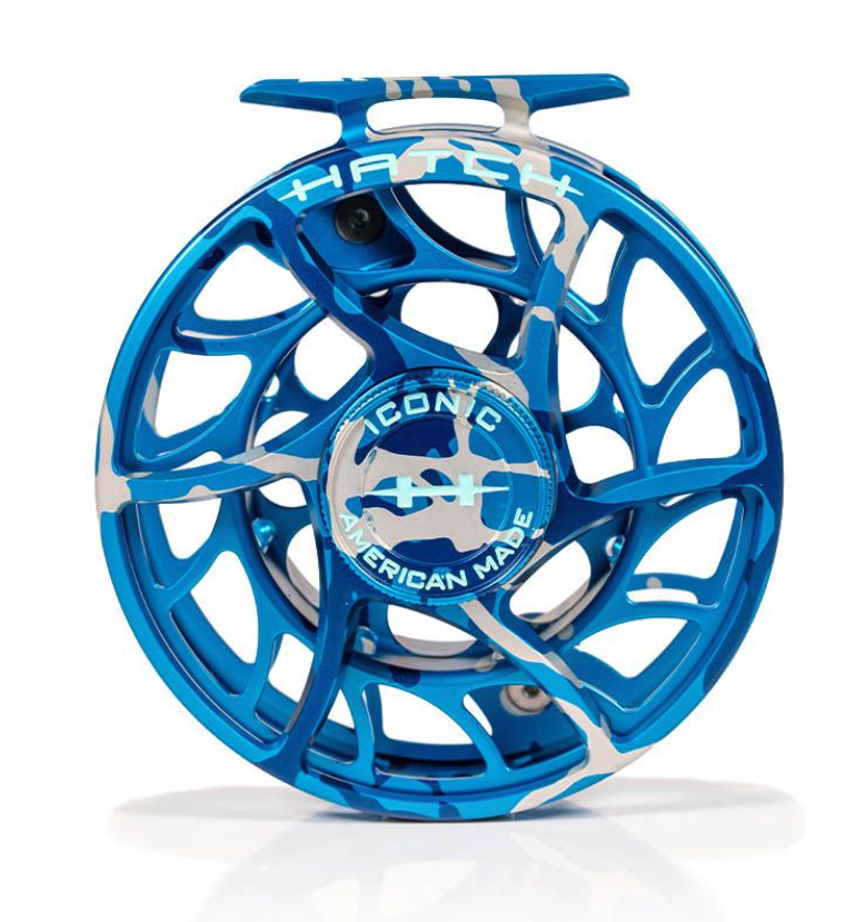Drag knob view of Hatch Iconic Fly Reel 9 Plus Limited Edition Splash Camo Large Arbor